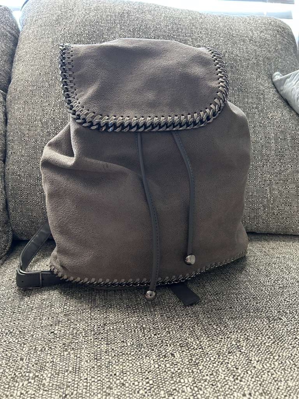 Stella McCartney Gray Suede Drawstring Tote with Pink Lining